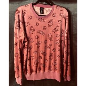 Pink Winnie Pooh PJ Top, Pink Long Sleeve Shirt, Soft! Size L, Bear and Honey